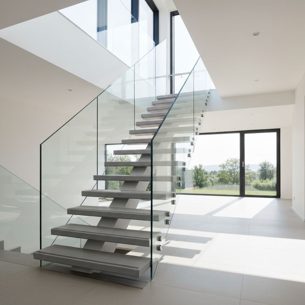 Modern staircase with glass panels